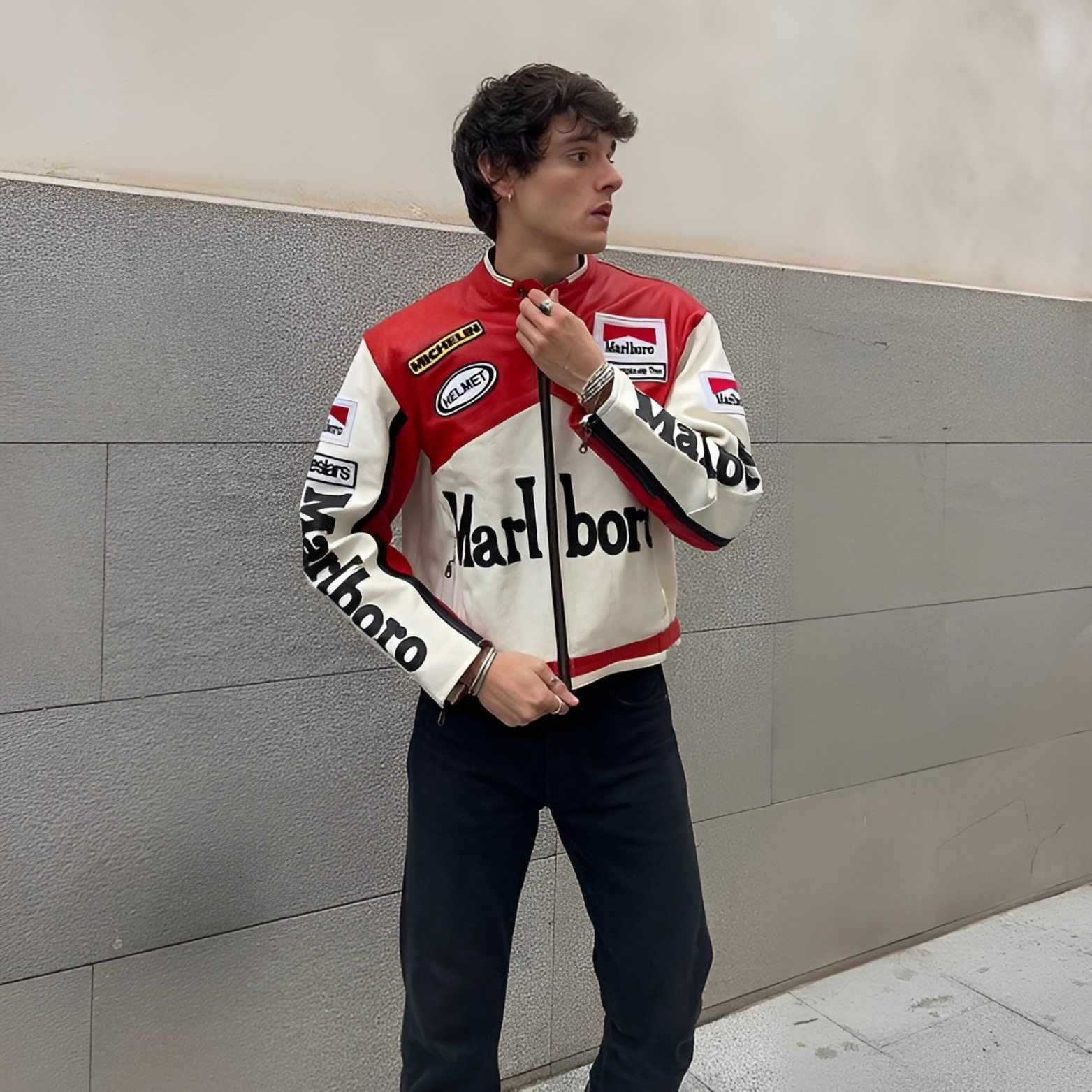 White MB Leather Racing Jacket